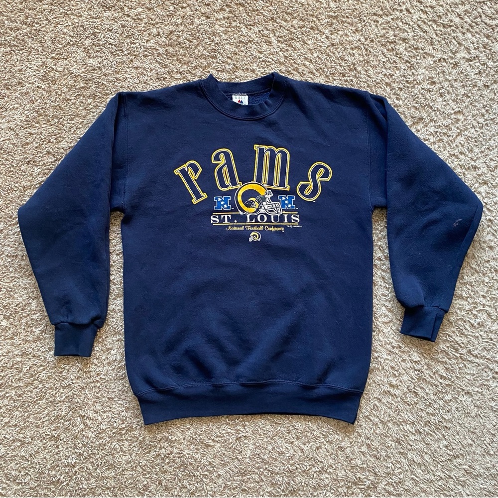 Vintage 90’s St. Louis Rams‎ NFL Football Blue Sweatshirt Crewneck Kids Size XL